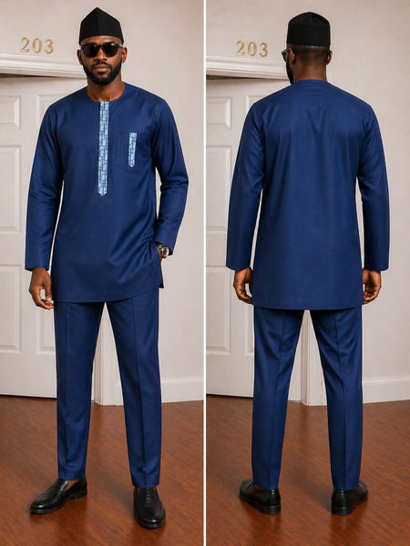 Royal Blue Senator Set with Patterned Vertical Detail – FloFlourish