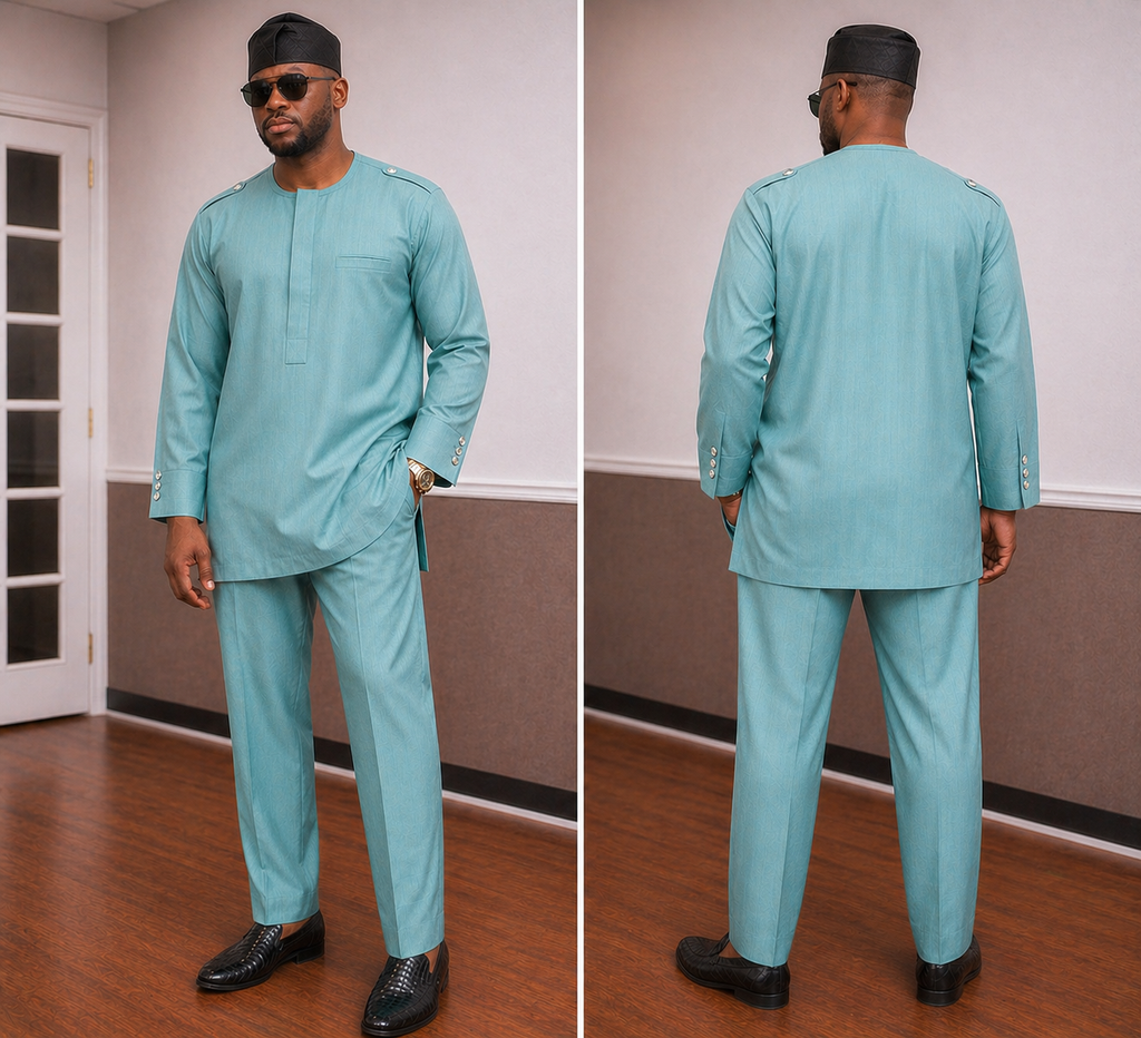 Men’s Light Teal Senator Set with Shoulder Flap Detail