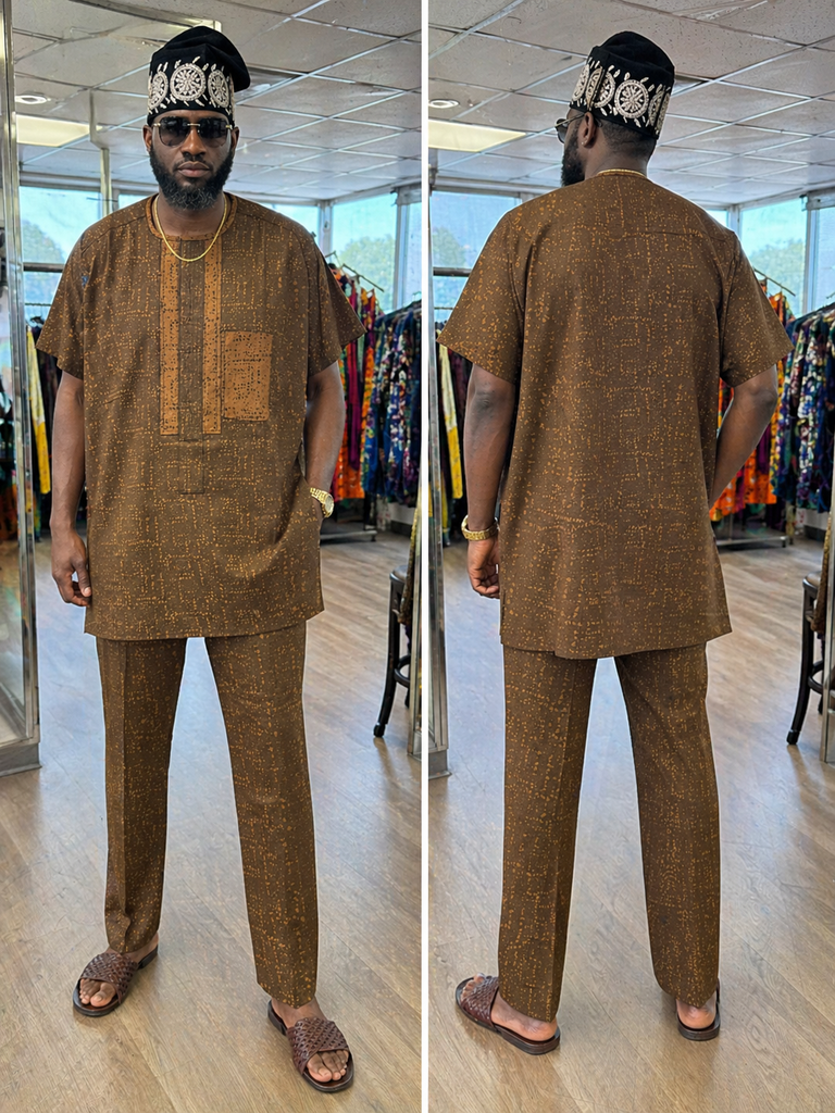 Brown Speckled Senator Set with Classic Short Sleeve Tunic