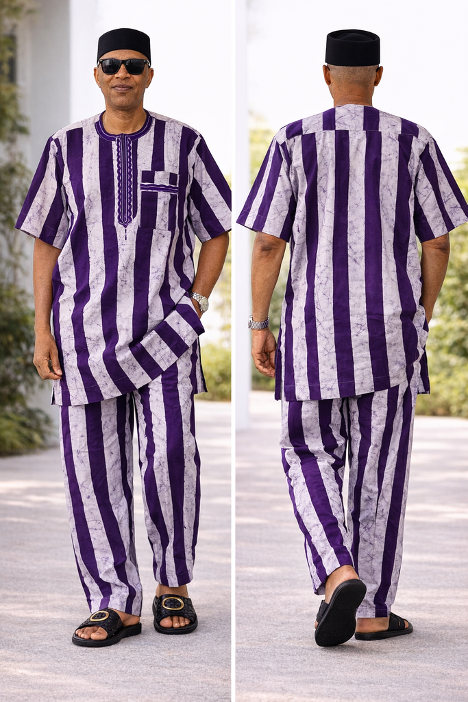 Purple & White Tie-Dye Buba Set with Relaxed Fit Trousers
