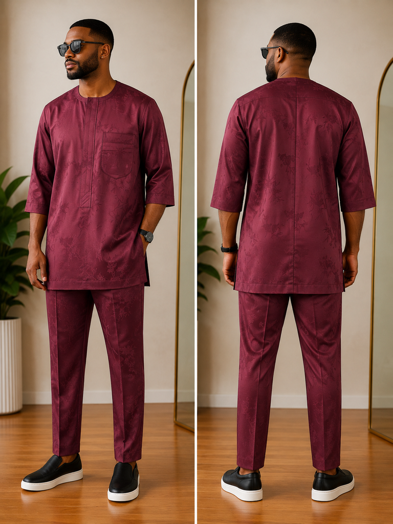FloFlourish Royal Wine Jacquard Men’s Senator Set