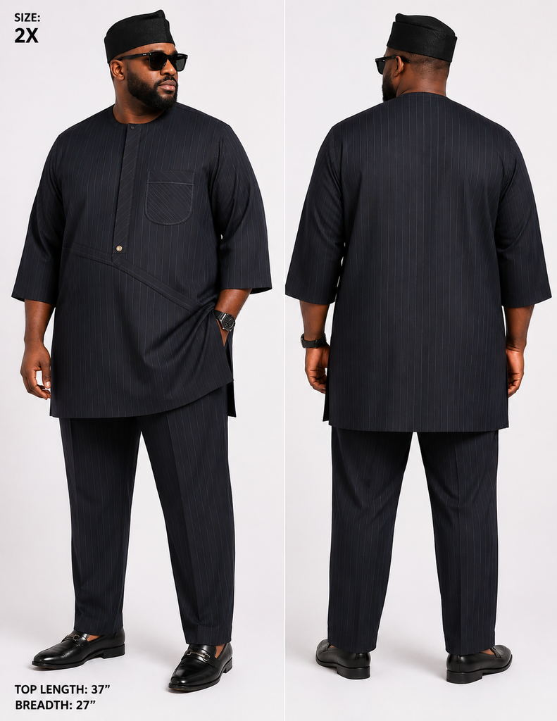 Men’s Executive Blue-Black Pinstripe Senator Set