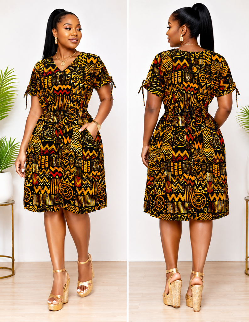 Golden Heritage African Print Pocket Dress