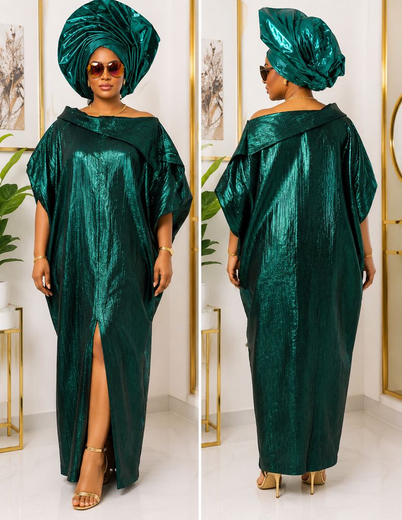 Emerald Radiance Big Collar Luxury Boubou