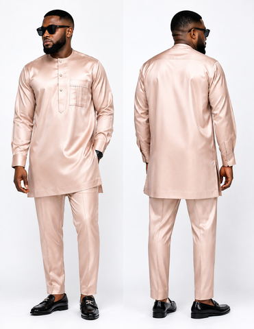 Luxe Peach Silk-Viscose Senator Set