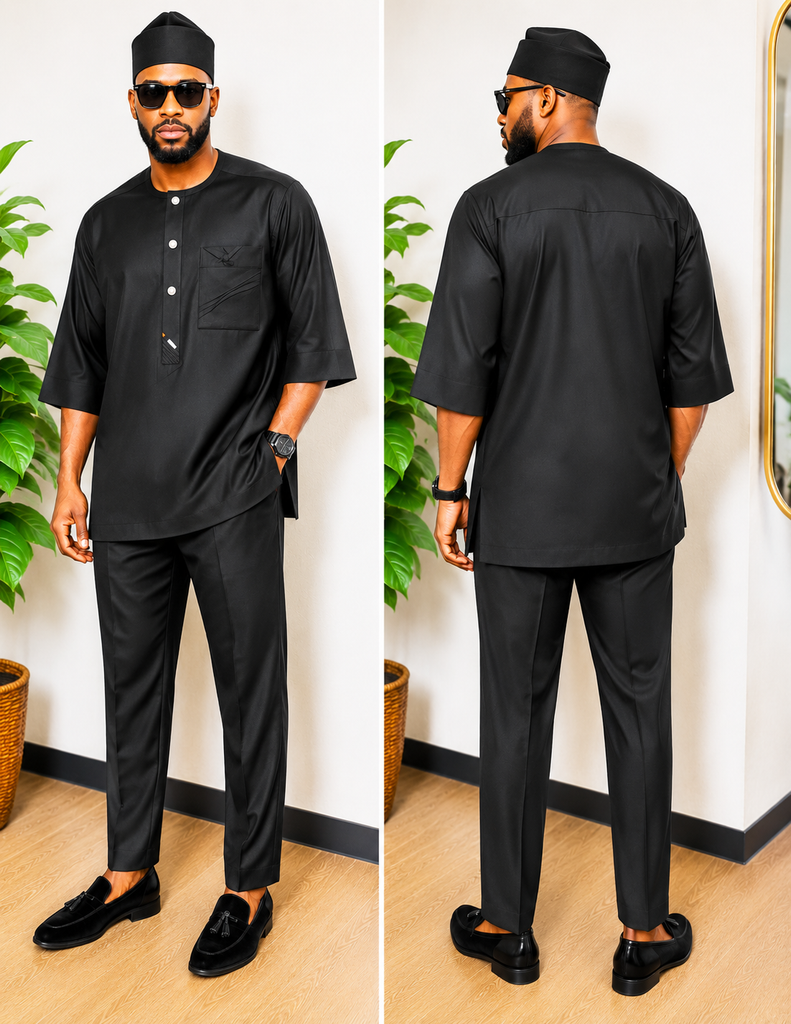 Classic Black Senator Set with Signature Checkered Pocket Detail