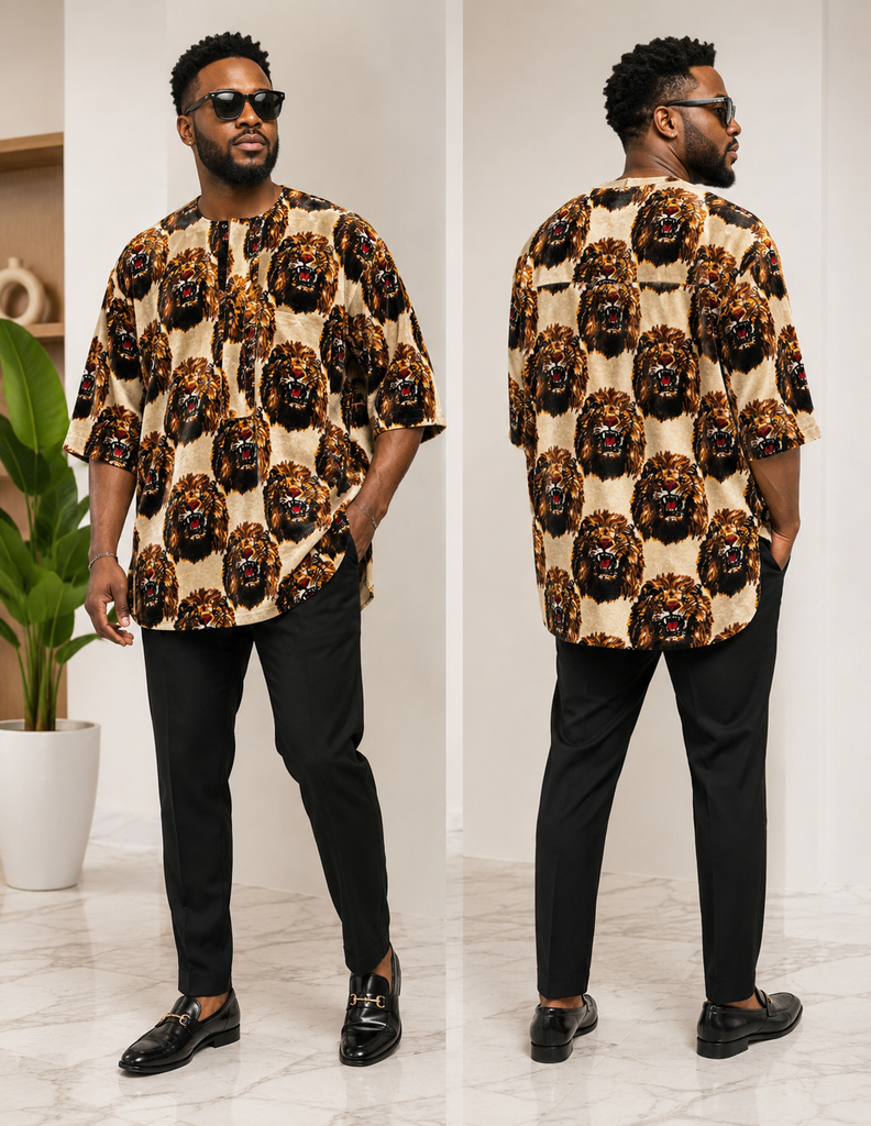 Regal Lion Velvet Men’s Loose-Fit Top