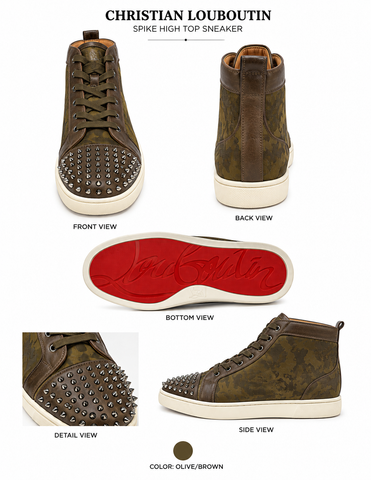 Christian Louboutin Olive Brown Spike High-Top Sneaker(PRE-USED)47