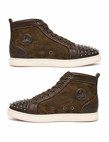 Christian Louboutin Olive Brown Spike High-Top Sneaker(PRE-USED)47