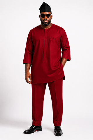 Classic Crimson Red Senator Set – Modern African Men's Traditional Wear