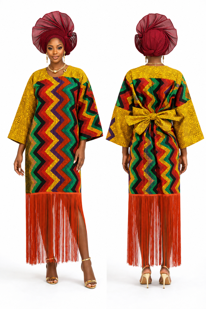 Multicolor Zigzag Ankara Fringe Bubu Dress