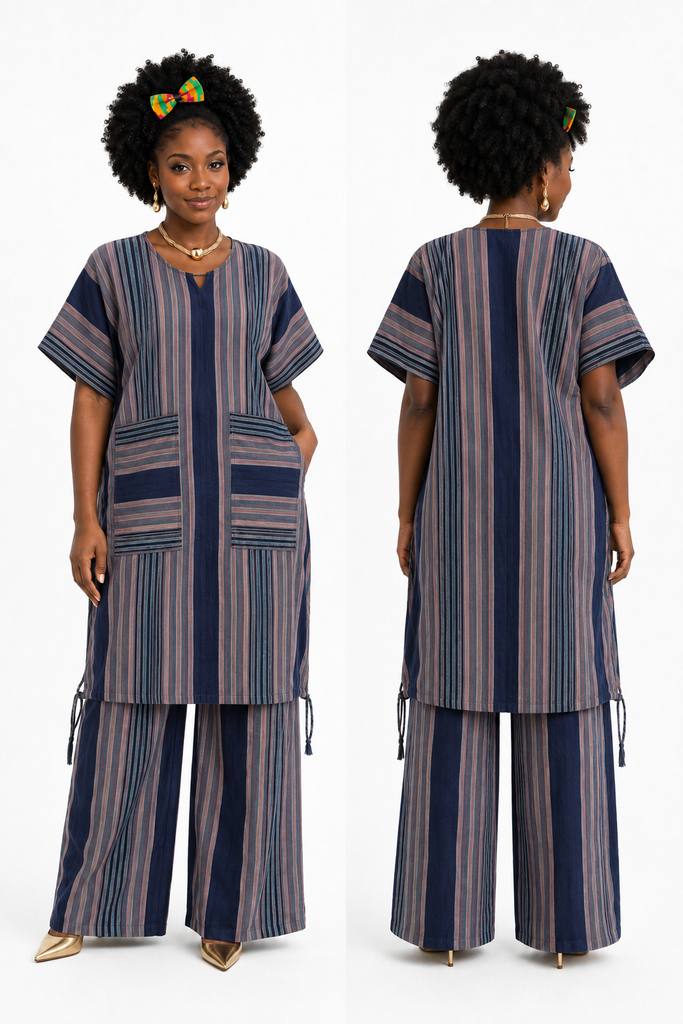Aso-Oke Striped Two-Piece Kaftan Set
