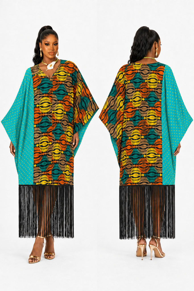 Asymmetrical Ankara Fringe Bubu Dress