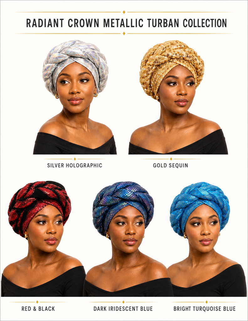 Different  Colors Radiant Crown Metallic Turban Collections