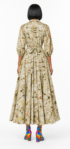 Earth-Tone Tie-Dye Flared Wrap Maxi Dress