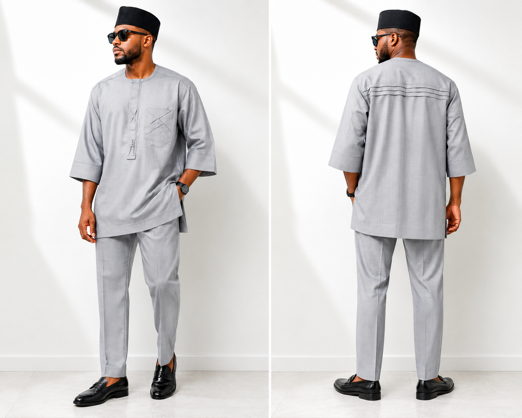 Platinum Gray Textured Free-Style Senator Set with Signature Cross Pocket