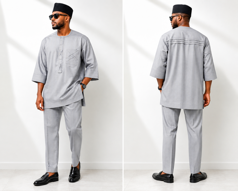 Platinum Gray Textured Free-Style Senator Set with Signature Cross Pocket