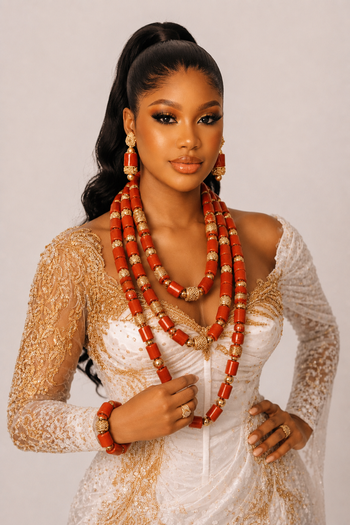 Luxury Coral & Gold Bead Statement Jewelry Set