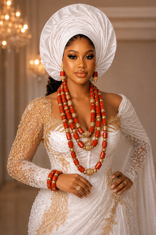 Luxury Coral & Gold Bead Statement Jewelry Set