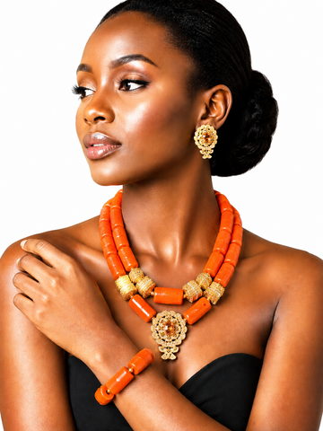 Royal Orange Coral Statement Bead Jewelry Set