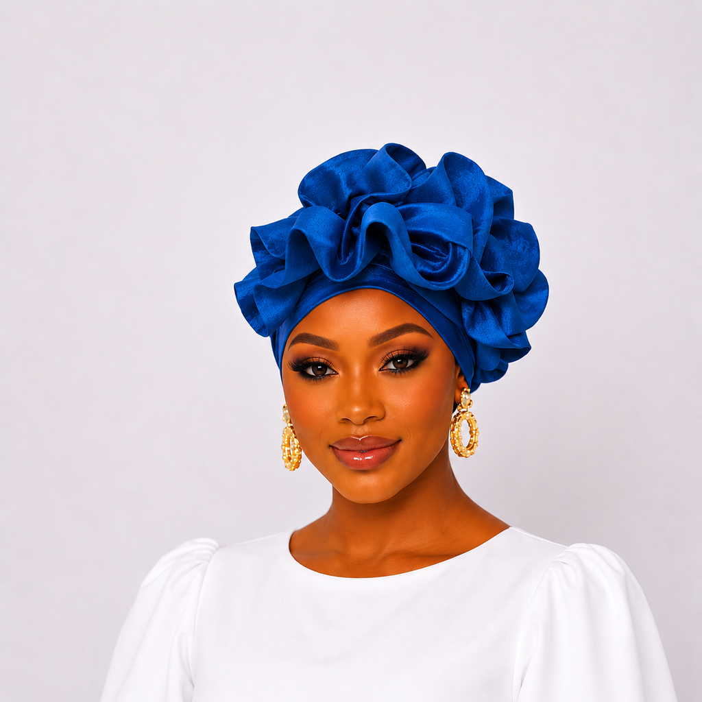 Royal Blue Sculpted Auto Gele Headwrap