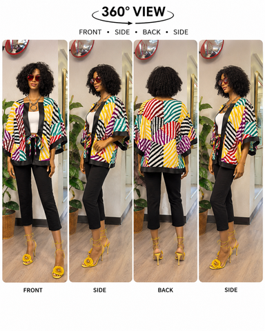 Multicolor Batwing Rope-Front Kimono Top