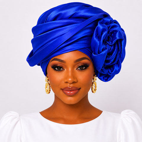 Royal Blue Rose-Detail Turban
