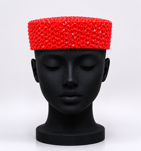 Royal Red Coral Beaded Hat
