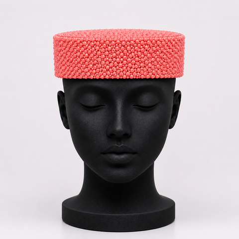 Royal Red Coral Beaded Hat
