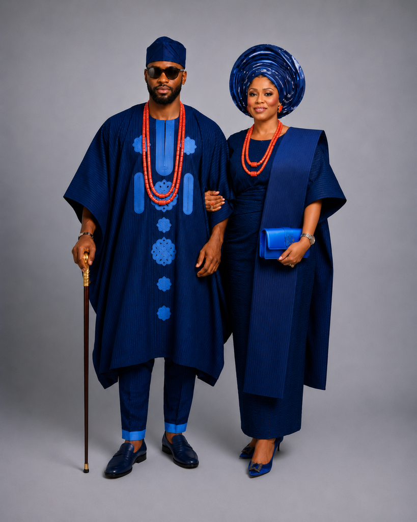 Royal Sapphire 4-Piece Aso-Oke Traditional Agbada Set