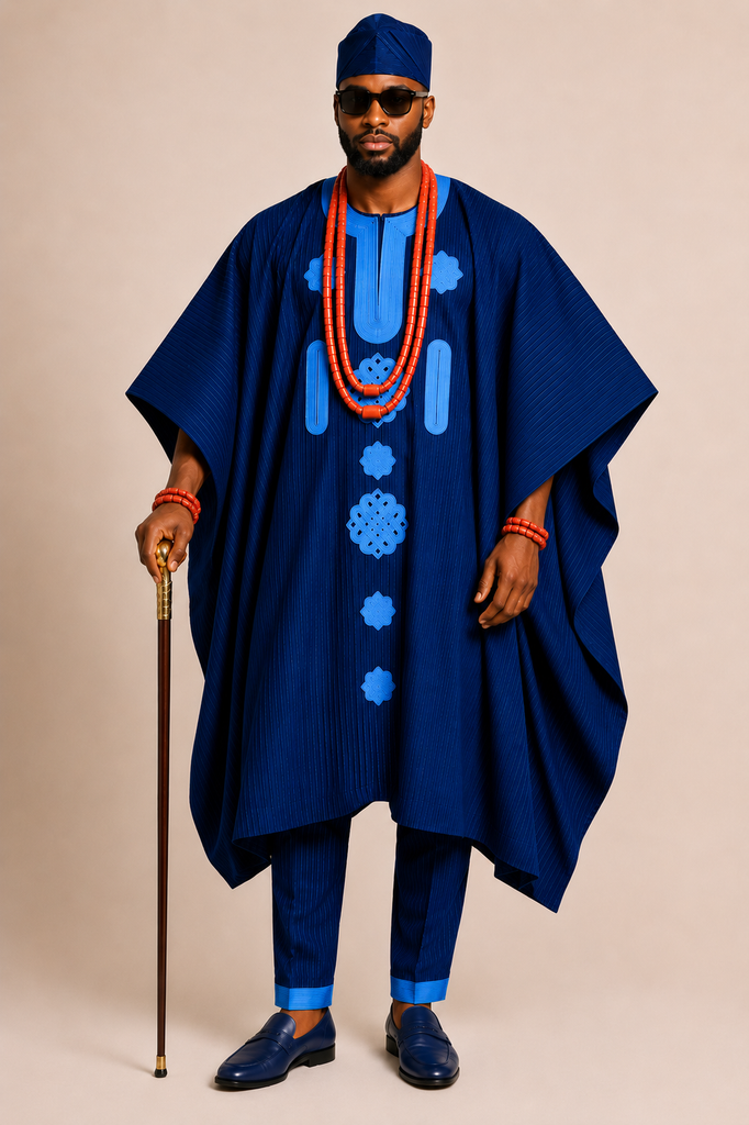 Royal Sapphire 4-Piece Aso-Oke Traditional Agbada Set