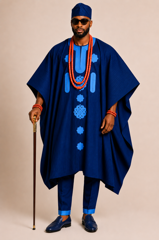 Royal Sapphire 4-Piece Aso-Oke Traditional Agbada Set