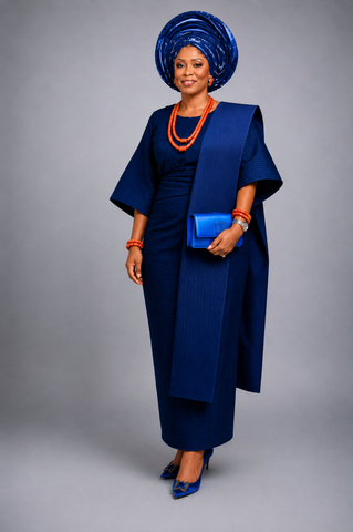 Royal Blue Aso-Oke Iro, Buba & Ipele Traditional Ensemble