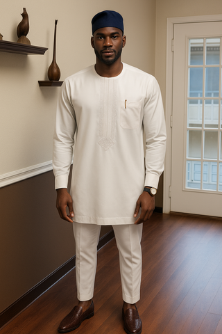 White Luxury Embroidered Senator Set
