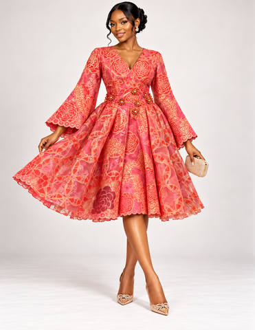 Elegant Royal Ruby Organza  Lace  Convertible Double Dress – 2-in-1 Style