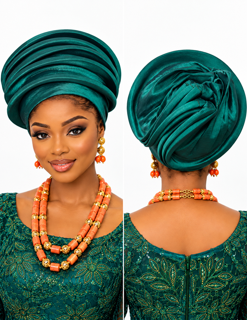 Emerald Frill Ready-to-Wear Turban Auto Wrap Gele