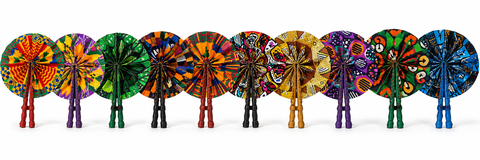 Africa Ankara  Print Hand Fan with Leather Handle