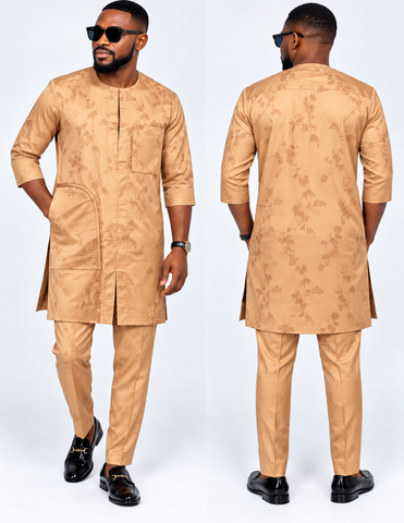 Men’s Champagne Gold Jacquard Senator Set (Small)