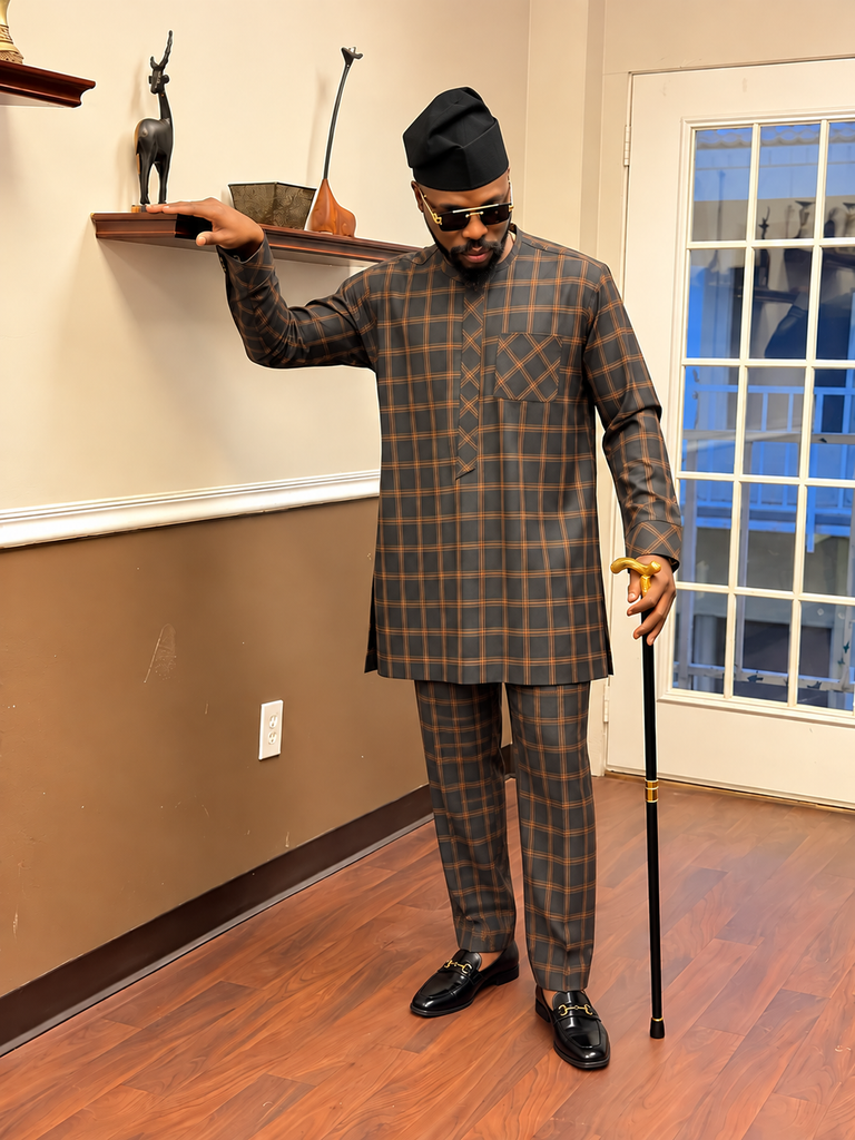 Classic Charcoal & Brown Checkered Men's Senator Set