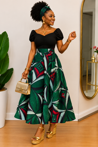 Emerald Green Ankara Wrap Skirt