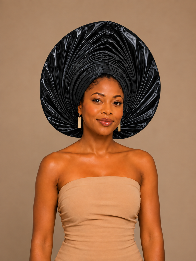 Royal Black Metallic Foil  Auto Gele Headwrap