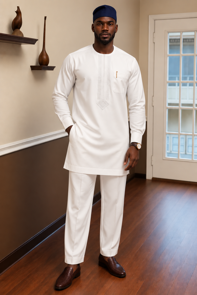 White Luxury Embroidered Senator Set