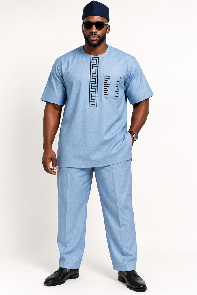 Sky Blue Senator with Black Embroidery