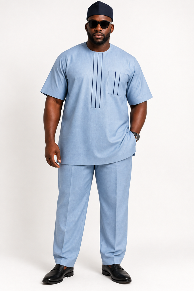 Light Blue Atiku Senator Set with Fila