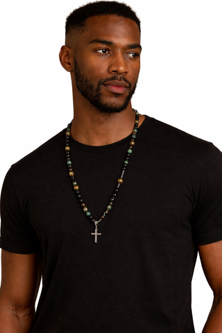 Natural Stone Africa Turquoise Tiger-Eye Beads  Rosary Necklace