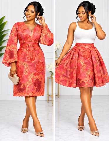 Elegant Royal Ruby Organza  Lace  Convertible Double Dress – 2-in-1 Style