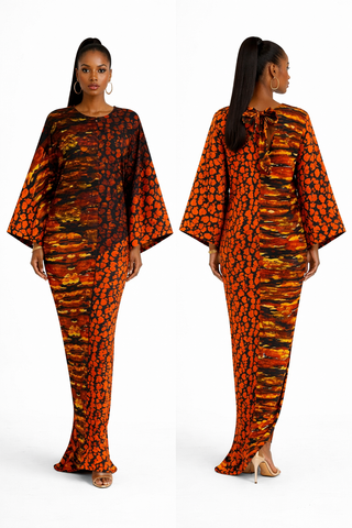 Dual Print Batwing Maxi Bubu Dress
