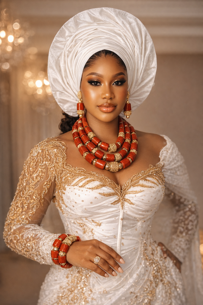 Luxury Coral & Gold Bead Statement Jewelry Set