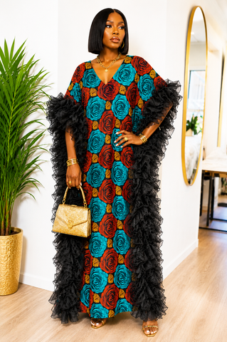 Emerald Bloom Organza Kaftan Dress