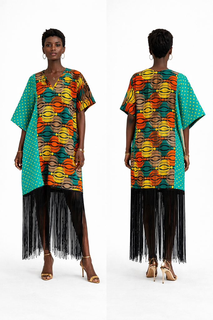 Asymmetrical Ankara Fringe Bubu Dress